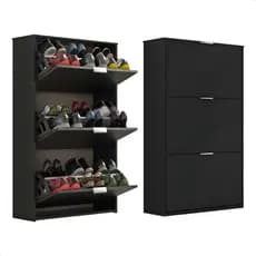 Sapateira Organizadora 3 Portas Armário Multiuso Para Quarto Sala Hall Entrada Sapatos Cor Preto