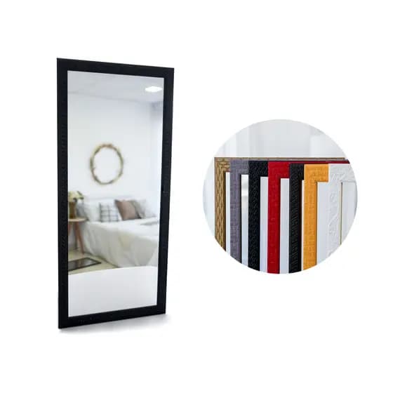 Espelho Com Moldura Para Pendurar Na Parede 34X75CM Sala Quarto Hall Lavabo Banheiro Metade Do Corpo Preto, Br