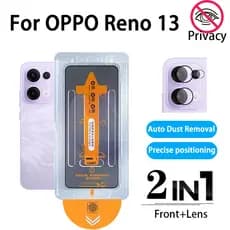 Película De Privacidade Anti-Espião 2 Em 1 OPPO Reno 13 Protetor De Tela De Vidro Temperado Com Um Clique