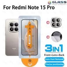 3 Em 1 Redmi Note 15 Pro HD Nova Atualização Protetor De Tela De Vidro Temperado Com Um Clique Filme De Fibra De Carbono