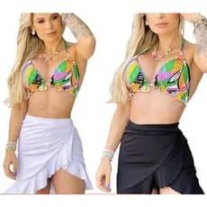 Saia Curta Feminina Saida Praia Com Babados