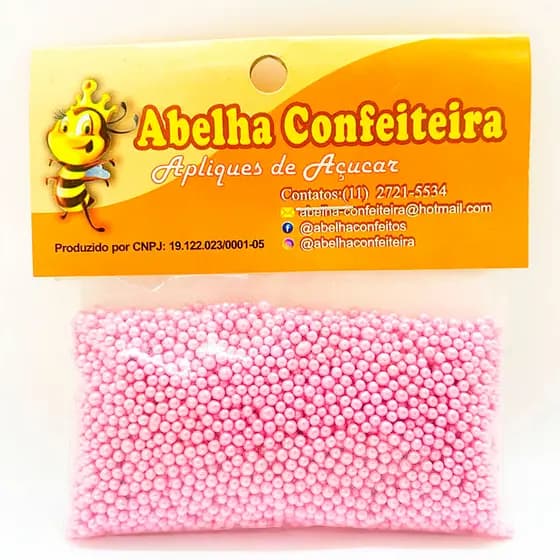 Mini Confeito de Açúcar - Pérolas Rosa Mini - 60 gramas - Abelha Confeiteira - Rizzo