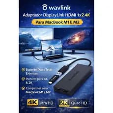 Wavlink Adaptador Displaylink Hdmi 1x2 4k 2k Para Macbook M1 E M2