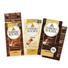 Kit 3 Barras De Chocolate Ferrero Rocher 90g Ao Leite Branco Dark Com Avelã Recheado Crocante