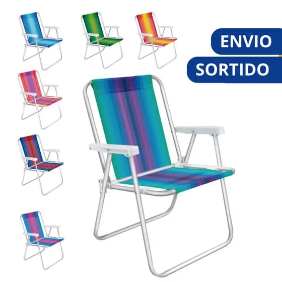 Cadeira de Praia Alumínio Alta Dobrável Mor Confortável Reforçada Piscina Varanda Camping Acampamento Cores Sortidas