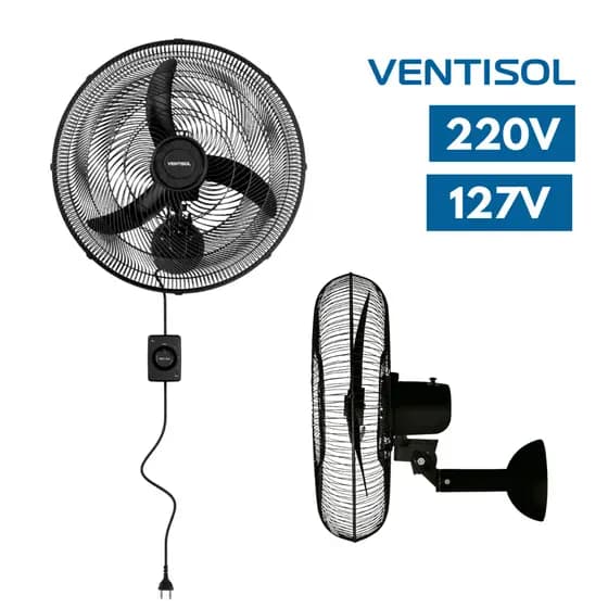 Ventilador de Parede Oscilante New 50cm Preto 3 Pás Ventisol Ar Fresco Motor Potente Silencioso Mercado Acade