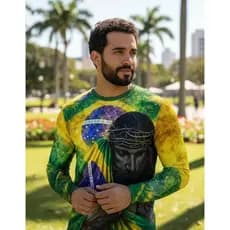 Camisa Manga Longa De Frio Brasil Copa Torcida Jesus Cristo