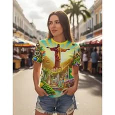 Camisa Baby Look Brasil Copa Rio De Janeiro Cristo Redentor