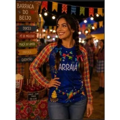 Camisa Arraiá Camisa Xadrez Manga Longa