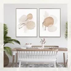 Quadro decorativo 2 peças 40x60 Aquarela abstrato bege rosa nude ouro boho