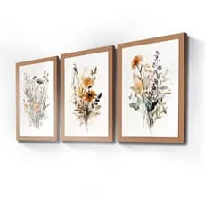 Kit 3 Quadros Decorativos Flor Neutra Estampas Florais Mosaico Sala Quarto Escritório TOP LUXO