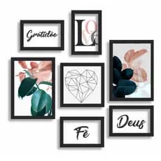 Kit 7 Placas Quadros Decorativos para sua Casa abstrato Geometrico Flamingo Coração Rosa folhas rose 60x70