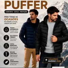 Jaqueta Bobojaco Puffer  Masculino Inverno c Capuz Removível Zíper Impermeável Quente Inverno