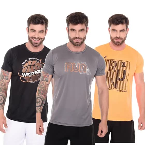 KIT COM 3 CAMISETAS DRYFIT MASCULINA TREINO
