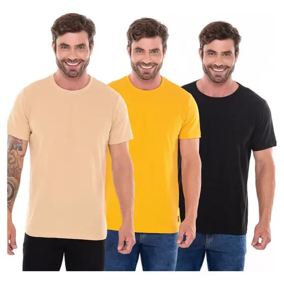 Kit 3 Camisetas Masculina De Algodão Basica Premium Lisa