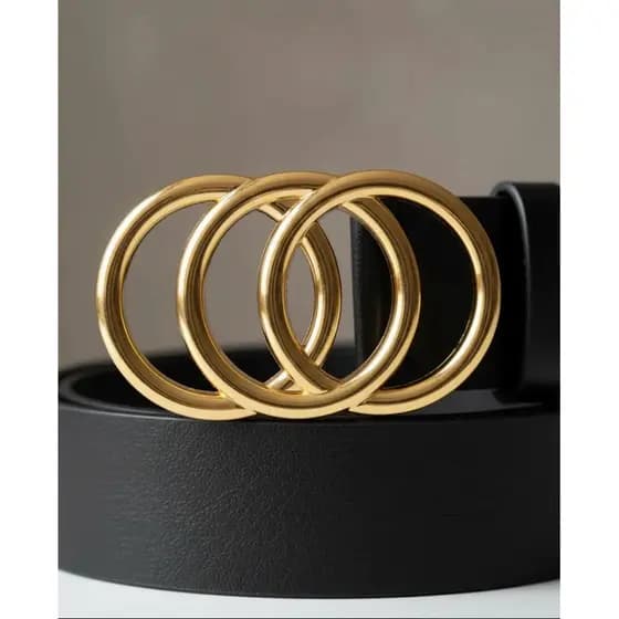 Lindo Cinto Feminino Argola Tripla Dourada em Couro Sintético Moderno Estiloso para festas e eventos especiais