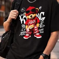 Camiseta Estampada 100% Algodão Camisa Estampada Urso Hip Hop Alta Qualidade