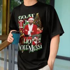 Camisa Messi Feliz Natal Frase Goat Lionoel Camiseta Natalina Estampa Com Assinatura Blusa Algodão