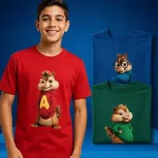 Kit 3 Camisetas Estampada 100% Algodão - Camisa Alvin e o Esquilos De Alta Qualidade