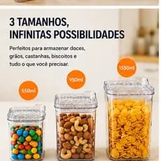 Kit 3 Potes Herméticos Quadrado Multiuso com Tampa