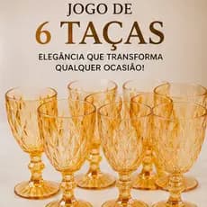 Conjunto 6 Taças Cristal Elegante | Capacidade 330ml Design Diamond Luxo Dourado Ambar