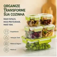 Kit 5 Potes Plástico Organizadores Cozinha Empilháveis + 2 Potes Grátis - cores SORTIDAS