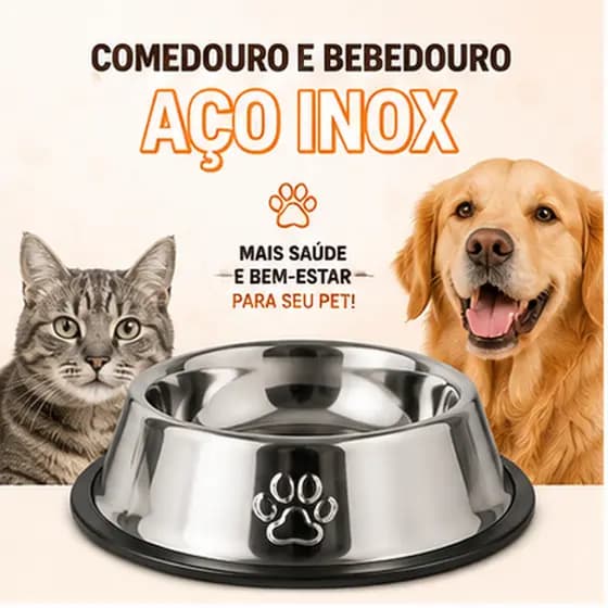 Comedouro Antiderrapante Inox Pequeno Para Cachorros Gatos Alimentador Seguro Silicone Base