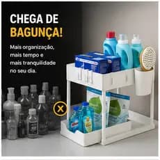 Organizador Multiuso 2 Níveis com Bandeja Corrediça - Branca