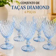 Conjunto Taças Vidro Azul 330ml Kit 6 Copos Elegantes Duráveis Milbani