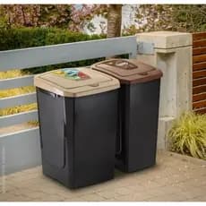 Kit Lixeiras Coleta Seletiva Arthi 70 Litros Dupla Reciclável E Orgânico Tampa Click Acoplável