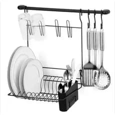 Escorredor De Louças Pratos Parede Suspenso Arthi Cook Home 8 Black Preto Fosco Aço Premium