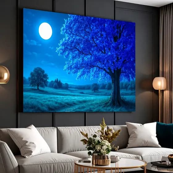 Quadro Decorativo Painel Arvore Azul Paisagem Escritório Sala Quarto 110x80