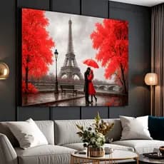 Quadro Decorativo Painel Casal Paris Torre Eiffel Sala Quarto Cafeteria 110x80