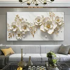 Quadro Decorativo 80x110cm Flor Orquídea Dourada Decoração de Parede Hall Luxo Sala Quarto MDF