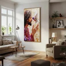 Quadro Decorativo 80x110cm Pincelado Jesus Cristo Passaro Decoração Parede Hall Luxo Sala Quarto MDF
