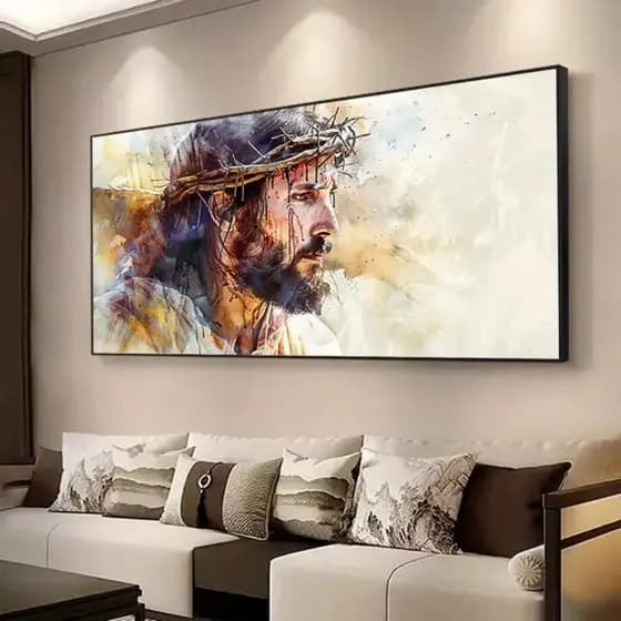 Quadro Decorativo 80x110cm Jesus Arte Abstrata Decoração de Parede Hall Luxo Sala Quarto MDF