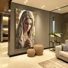 Quadro Decorativo 80x110cm Nossa Senhora Oração Decoração de Parede Hall Luxo Sala Quarto MDF