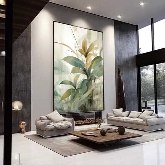 Quadro Decorativo 80x110cm Folhas Verde Minimalista Decoração de Parede Hall Luxo Sala Quarto MDF