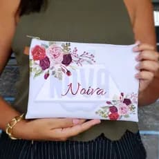 kit 11 Necessaires Premium Personalizada c/ Frase e Nome Floral Marsala para Presente 15x27