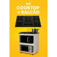 Kit Cooktop Itatiaia Essencial 5 Bocas Vidro Preto + Balcão Turim