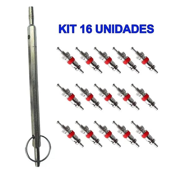 Kit Saca Válvula Tarraxa  Pneu Tipo Sextavada 2 Lados + 15 Núcleos Pneus