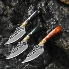 Mini Faca Mongol 9,5cm Cabo Madeira Chaveiro C/Bainha De Couro Presente Promoção