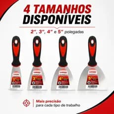 Kit Espátulas de Pedreiro Aço Inox Cabo Emborrachado 2” 3” 4” 5” (4 Peças)