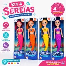 Kit Boneca Sereias Encantadas Coloridas para Presente Infantil Brinquedo Menina