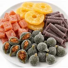 Mista de 500 grs de ( frutas cristalizadas ) figo , figo recheado com doce leite, bananinha ,abacaxi,aboboraMista de 500
