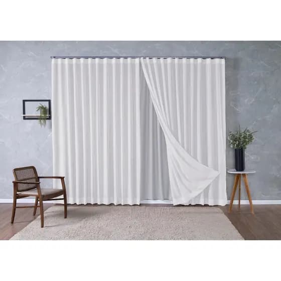 Cortina Trilho Suíço Duplo Gaze de Linho + Forro Blackout 6,00 x 2,40/2,50/2,60/2,70/2,80 Alto Padrão