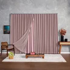Cortina Rose Trilho Suíço Duplo Voil Linho + Forro Blackout 6,00 x 2,30/2,40/2,50/2,60/2,70/2,80 Alto Padrão