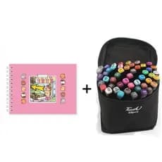 Kit Canetinhas Ponta Dupla Marca Texto +24/36/48/60/80 Livro De Colorir Capa Dura 50 Páginas