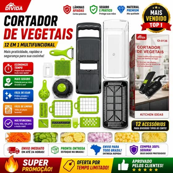 Fatiador Cortador Profissional 16 em 1: Corta, Rala e Pica em Segundos Inox Antiferrugem e Seguro