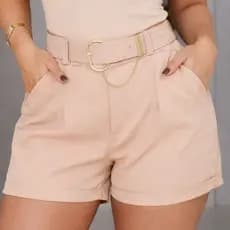 Short Alfaiataria Feminino Premium com Cinto Dourado e Corrente - Elegante e Confortável
